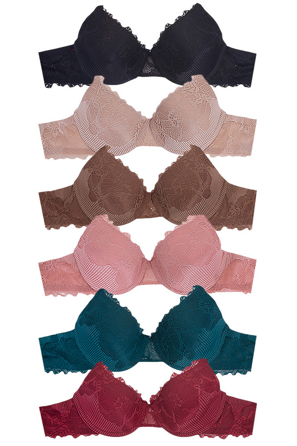 Solid Color Floral Lace Full Cup Bra