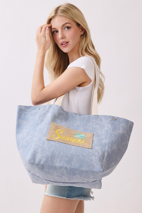 Shoulder and Bucket Style SUMMER letter Canvas Tote Bag
