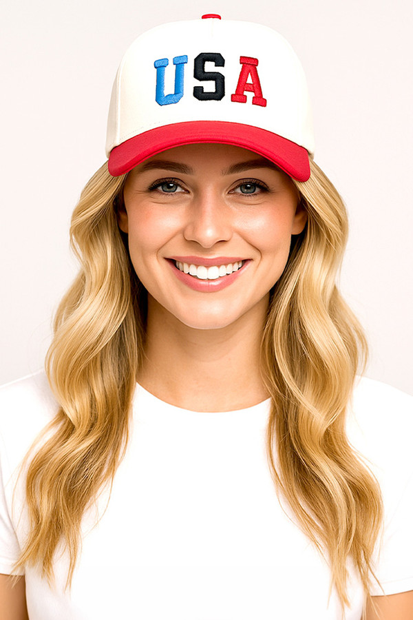 USA Multi Color Embroidered Letter on Two Tone Baseball Cap
