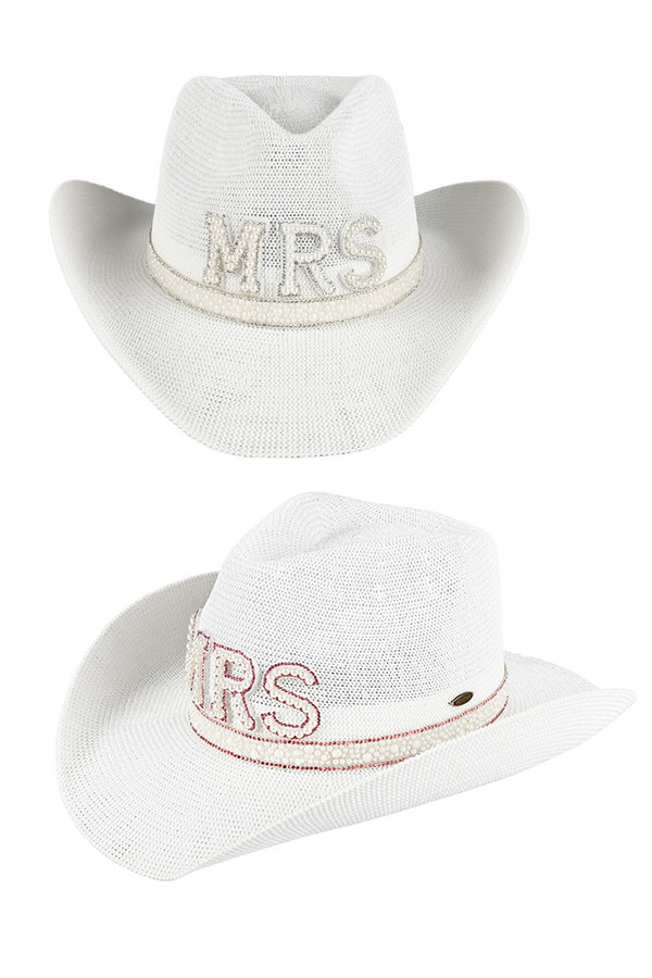 CC BEANIE MRS Letter Pearl & Rhinestone Trim Deco Cowboy Hat
