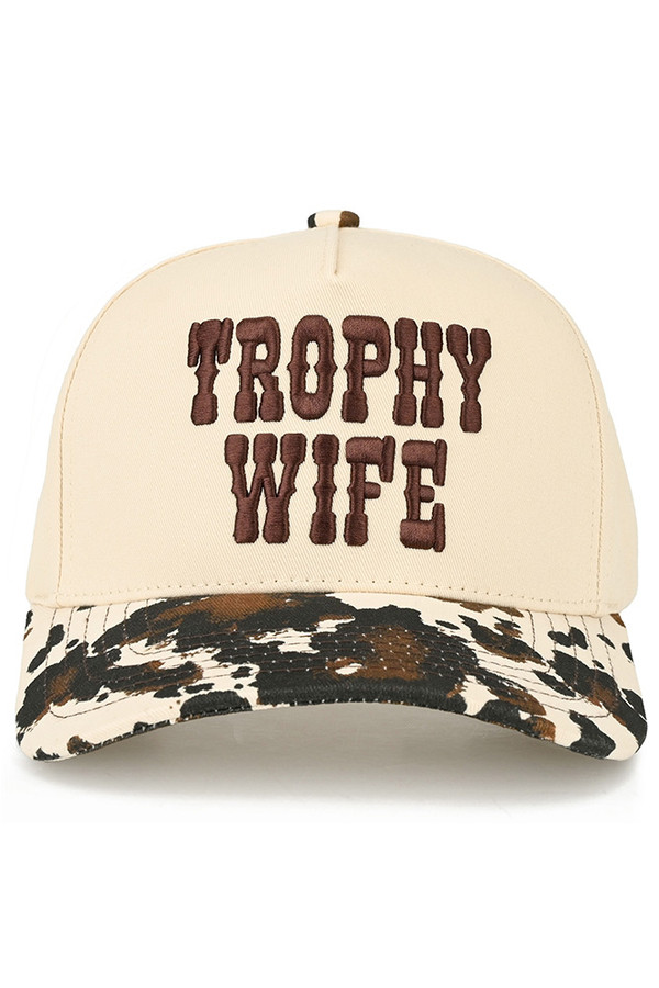 CC BEANIE TROPHY WIFE Embroidered Letter Cow Print Baseball Cap Trucker Hat
