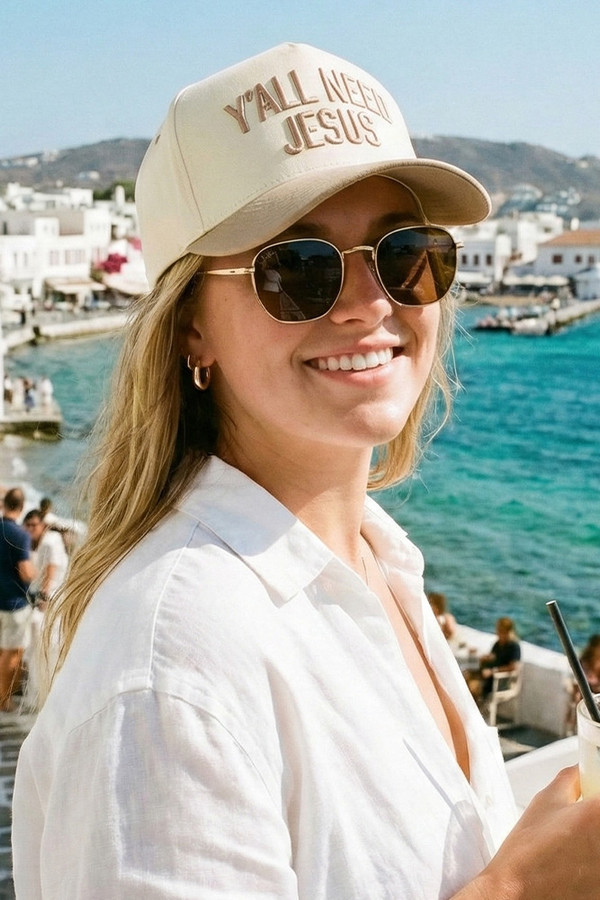 CC BEANIE Y'ALL NEED JESUS Embroidered Letter Two Tone Baseball Cap Trucker Hat
