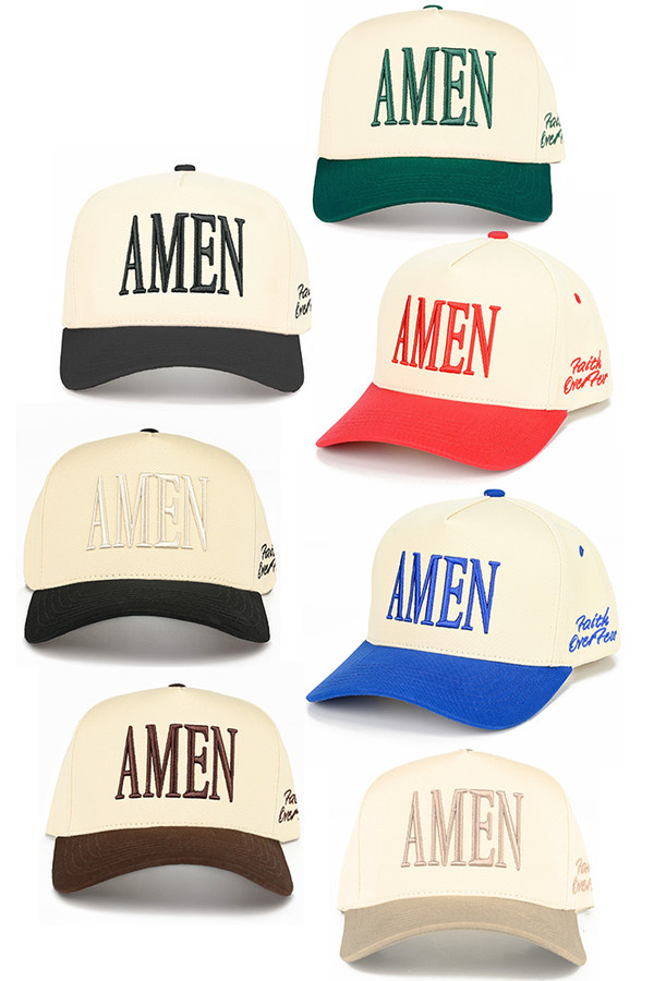 CC BEANIE AMEN FAITH OVERFEAR Embroidered Letter Two Tone Baseball Cap Trucker Hat
