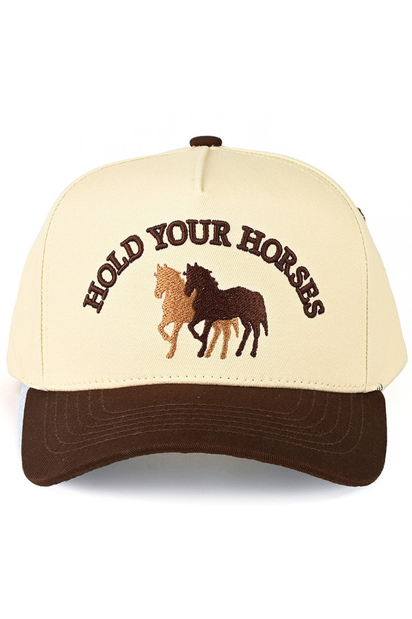 CC BEANIE HOLD YOUR HORSES Embroidered Letter Two Tone Baseball Cap Trucker Hat
