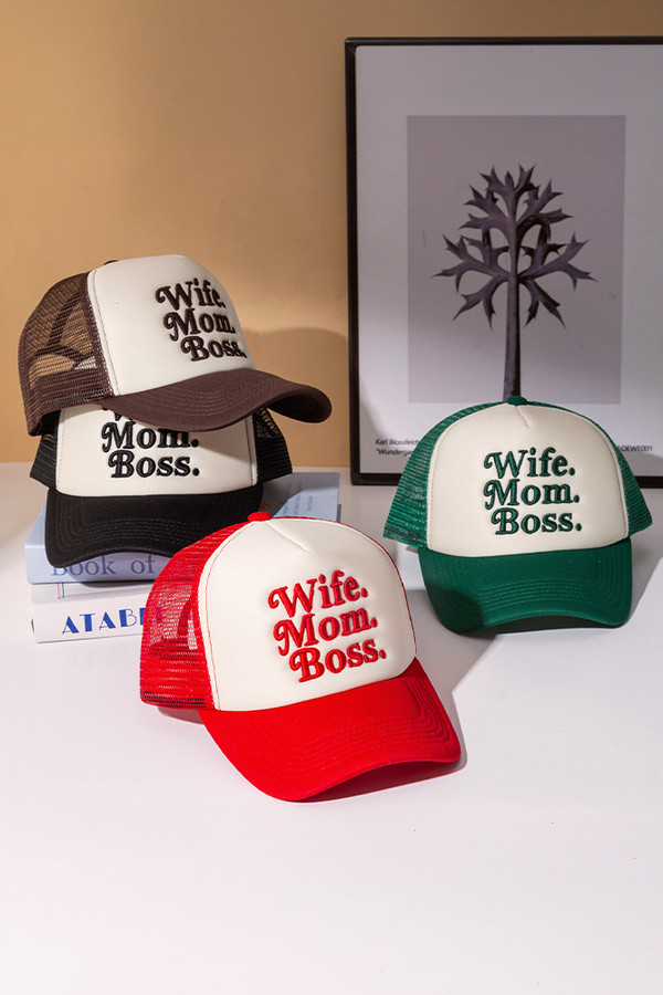 WIFE MOM BOSS Letter Foam with Mesh Back Trucker Hat Baseball Cap
