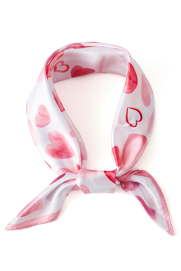 Heart Pattern Print Light Weight Silky All Season Bandana Scarf
