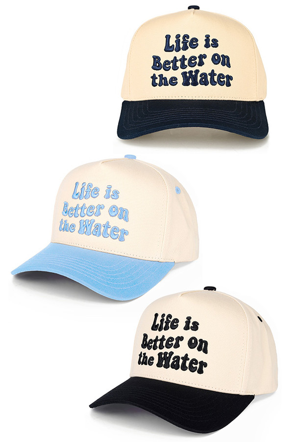 CC BEANIE LIFE IS BETTER ON THE WATER Embroidered Letter on Two Tone Baseball Cap Trucker Hat