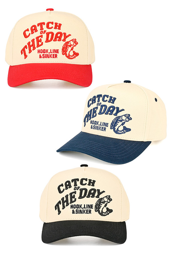 CC BEANIE CATCH OF THE DAY Embroidered Letter on Two Tone Baseball Cap Trucker Hat
