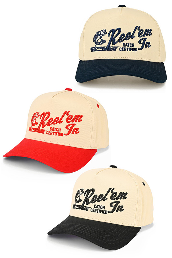 CC BEANIE REEL'EM IN Embroidered Letter on Two Tone Baseball Cap Trucker Hat
