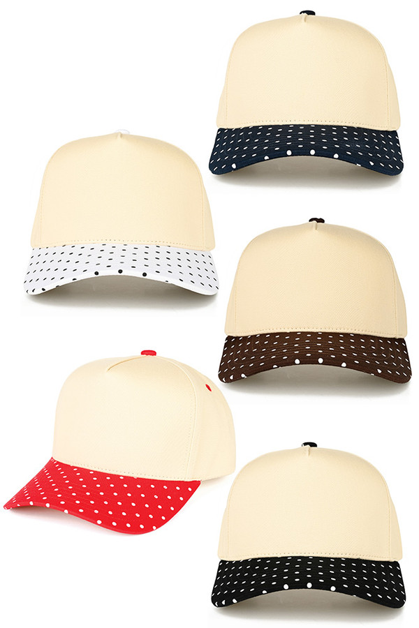 CC BEANIE Small Polka Dot Pattern Print on Brim Two Tone Baseball Cap Trucker Hat
