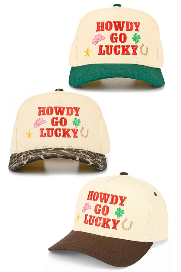CC BEANIE HOWDY GO LUCKY Letter and Icons Embroidered on Two Tone Baseball Cap Trucker Hat