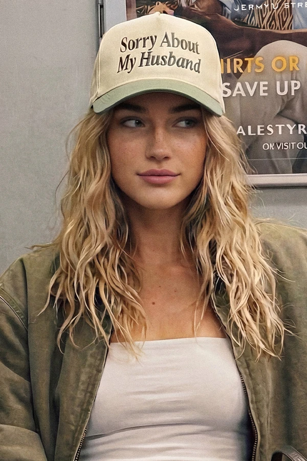 CC BEANIE SORRY ABOUT MY HUSBAND Letter Embroidered on Two Tone Baseball Cap Trucker Hat