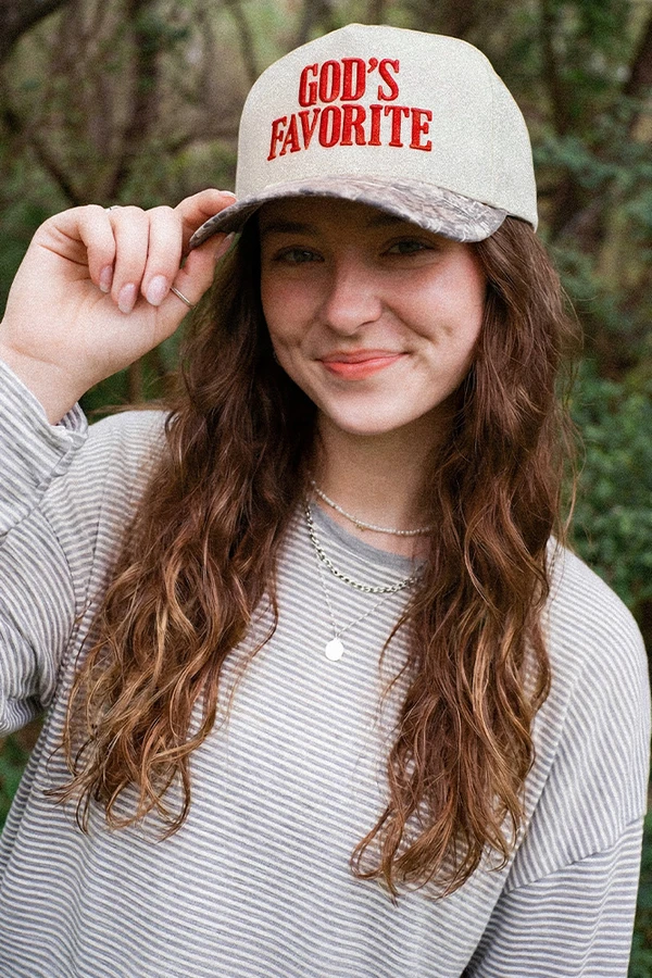 CC BEANIE GOD'S FAVORITE Letter Embroidered on Two Tone Baseball Cap Trucker Hat