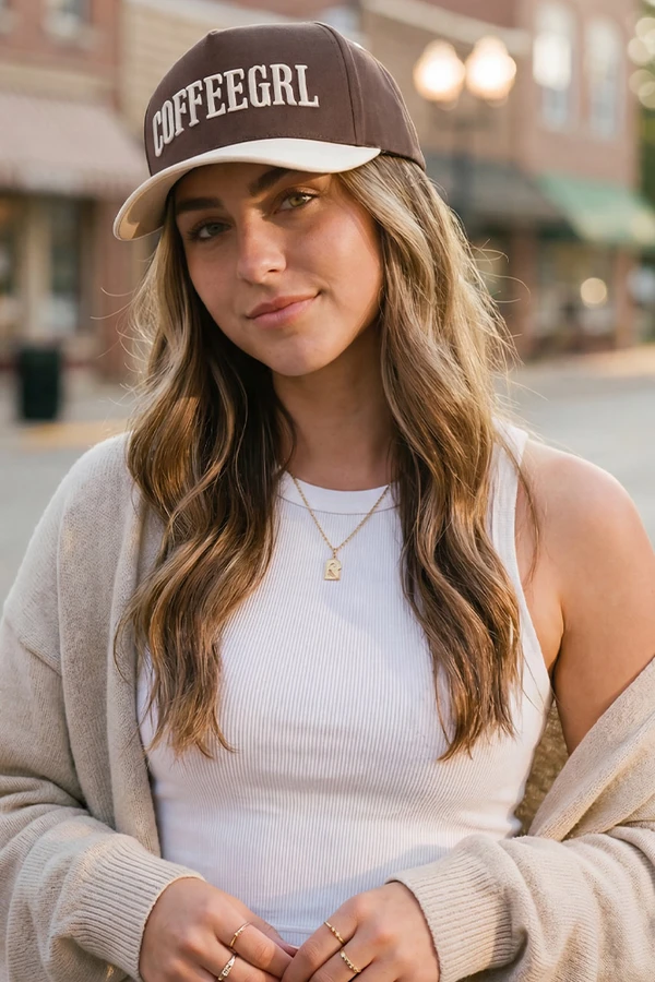 CC BEANIE COFFEEGRL Letter Embroidered on Two Tone Baseball Cap Trucker Hat