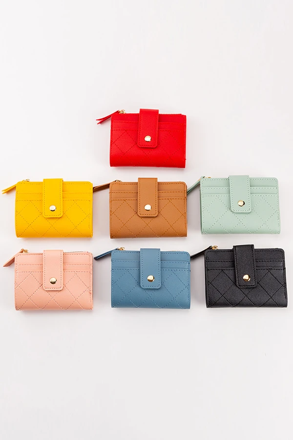Compact Diamond-Stitched Pattern ID Window Wallet