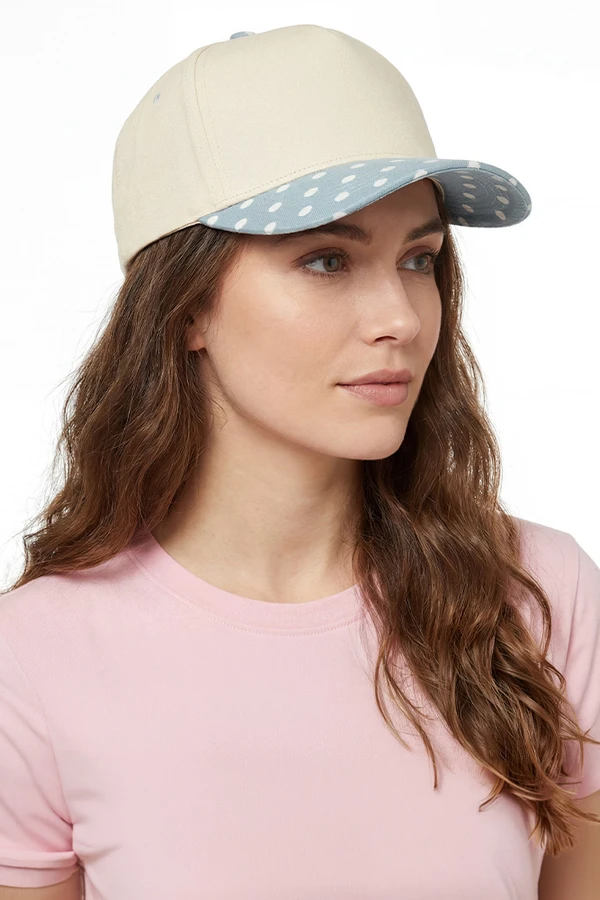 CC BEANIE Polka Dot Pattern Brim Criss-Cross Back Ponytail Trucker Hat Baseball Cap