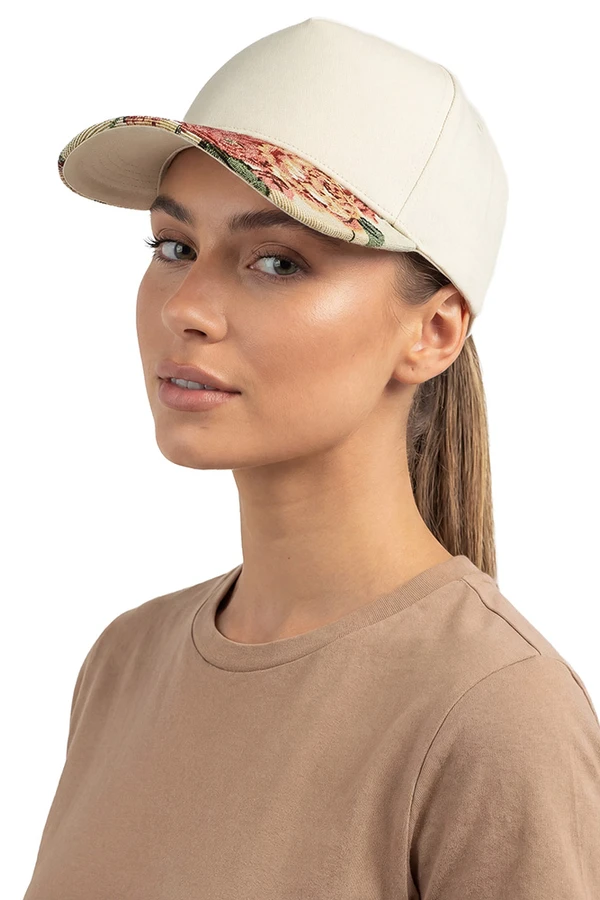 CC BEANIE Floral Pattern on Brim Criss-Cross Back Ponytail Trucker Hat Baseball Cap