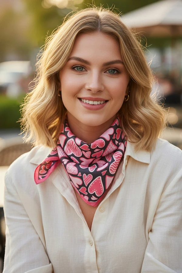 Multi Pattern Hearts Print Light Weight Silky All Season Bandana Scarf