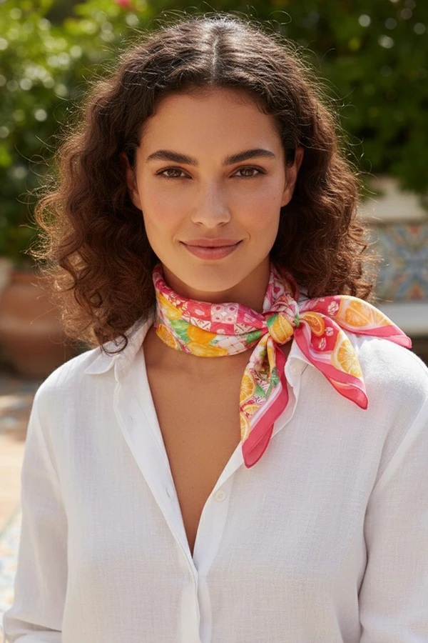 Citrus with Pattern Mosaic Pattern Print Light Weight Silky All Season Bandana Scarf