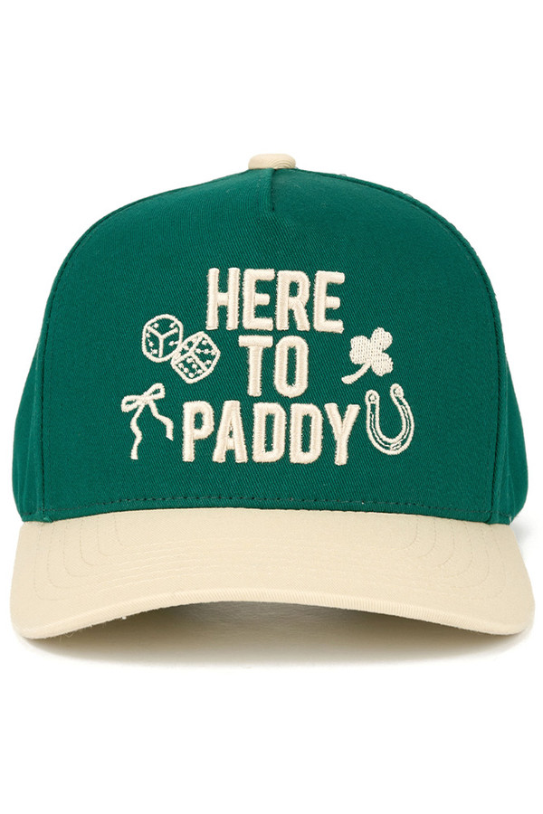 C.C HERE TO PADDY Letter with Dice, Ribbon, Horseshoe and Three Leaf Clover Embroidered on Two Tone Baseball Cap Trucker Hat