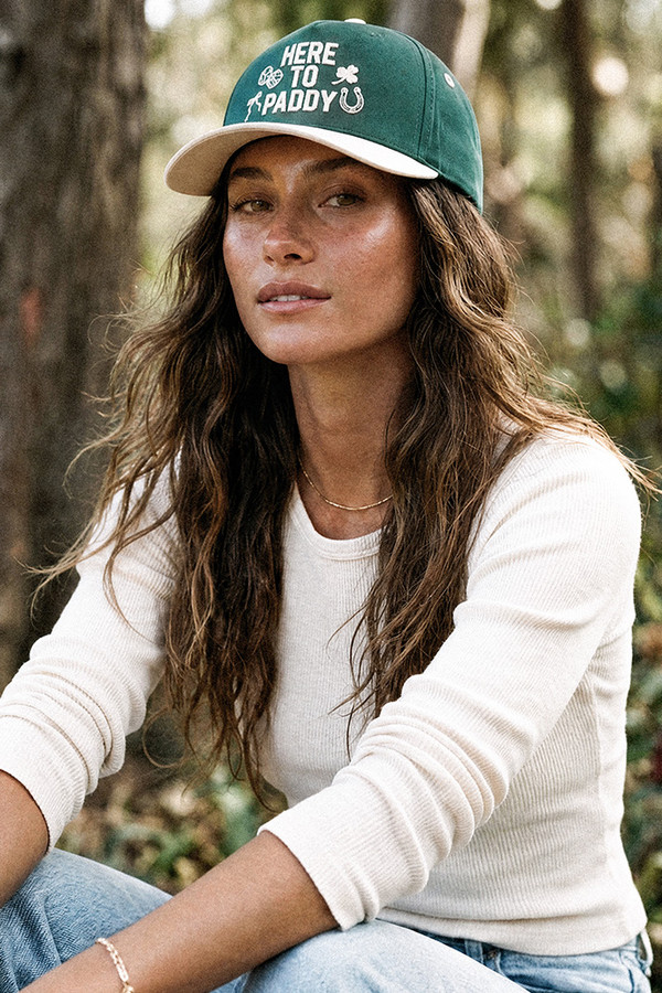 C.C HERE TO PADDY Letter with Dice, Ribbon, Horseshoe and Three Leaf Clover Embroidered on Two Tone Baseball Cap Trucker Hat