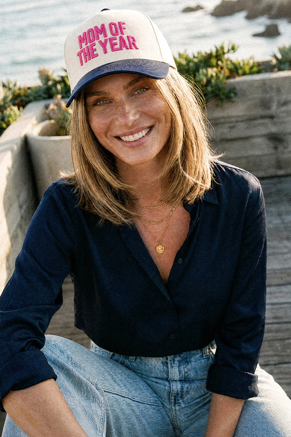 CC BEANIE MOM OF THE YEAR Letter Embroidered on Two Tone Baseball Cap Trucker Hat
