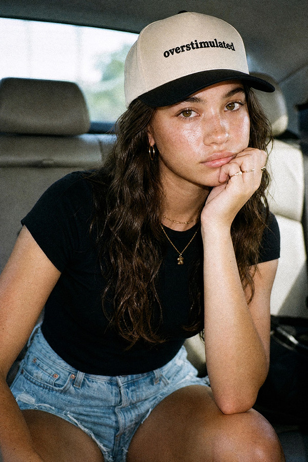 CC BEANIE OVERSTIMULATED Letter Embroidered on Two Tone Baseball Cap Trucker Hat