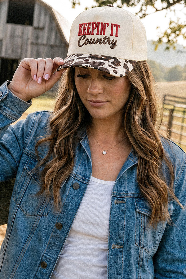 CC BEANIE KEEPIN' IT COUNTRY Letter Embroidered Two Tone Baseball Cap Trucker Hat