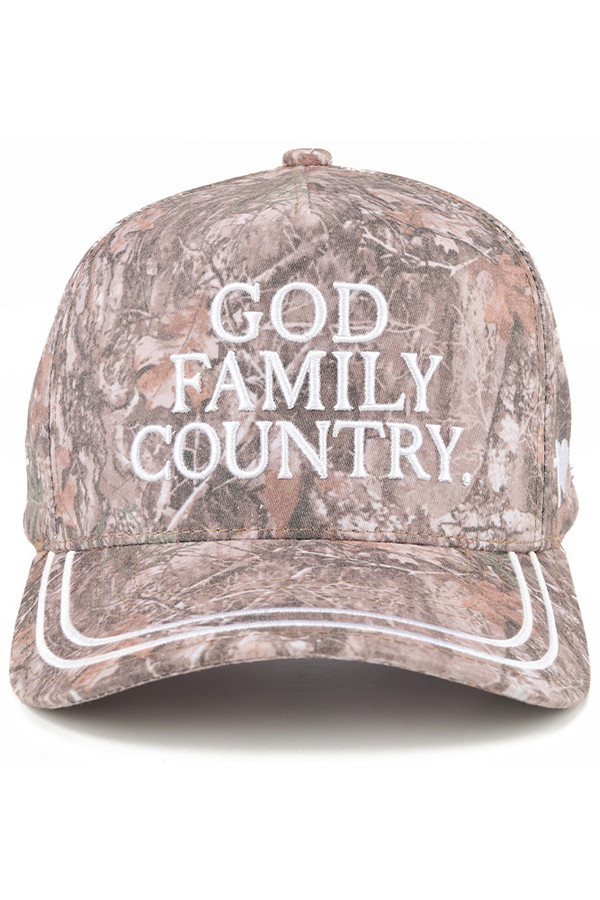 CC BEANIE GOD FAMILY COUNTRY Letter Embroidered Two Tone Baseball Cap Trucker Hat