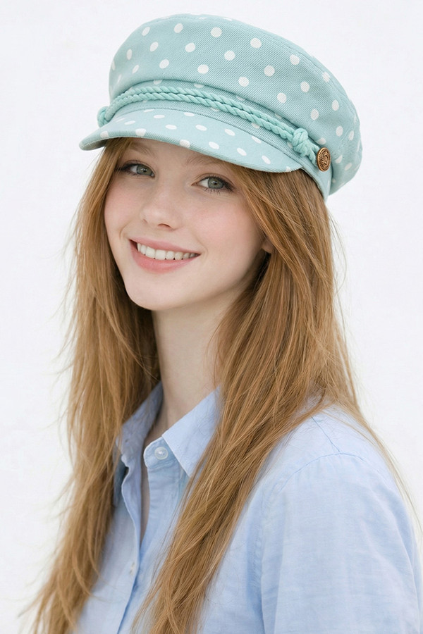CC BEANIE Cotton Polka Dot Pattern with Rope Fisherman Cap