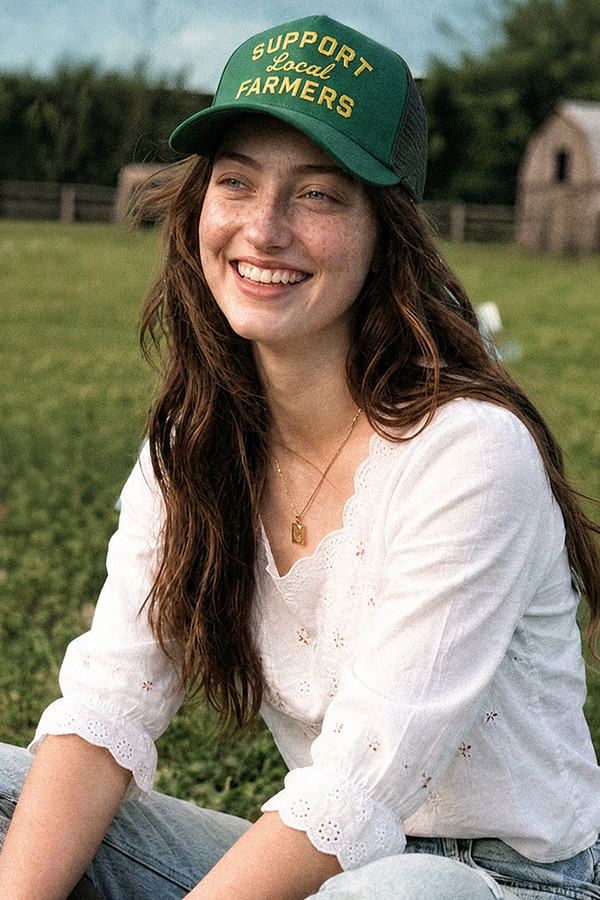CC BEANIE SUPPORT LOCAL FARMERS Letter Embroidered  Two Tone Baseball Cap Trucker Hat