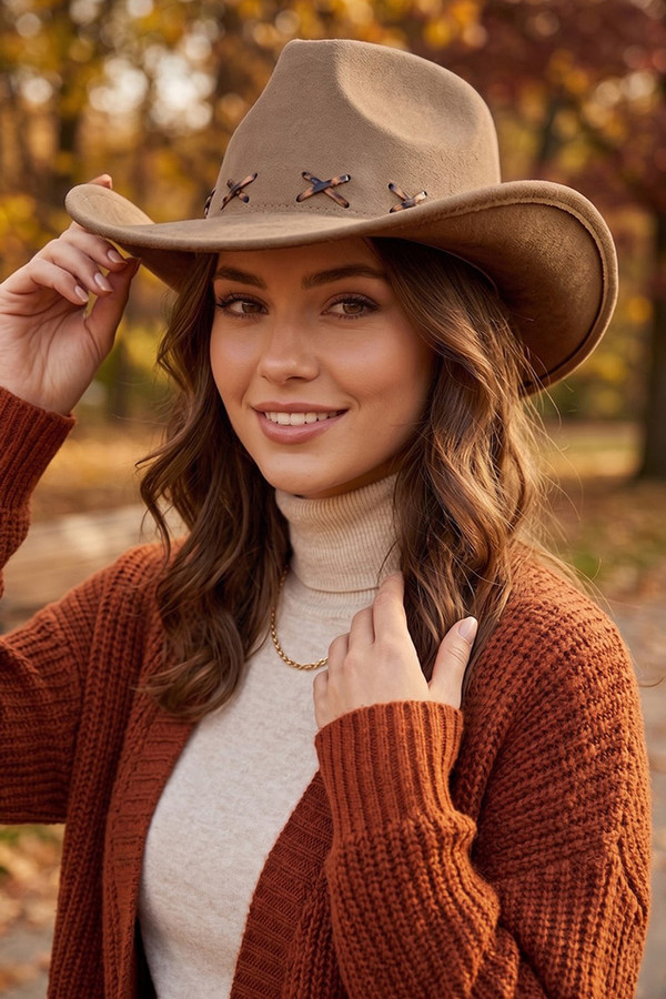 Leopard Pattern X Stitching Faux Suede Cowboy Hat
