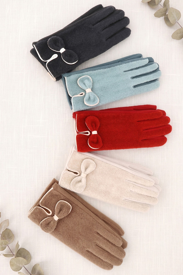 Bow-Knot Soft Boucle Texture Touchscreen Gloves