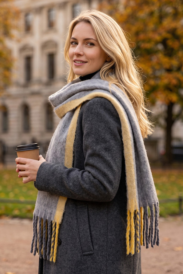 Color Block Brushed Fringe Oblong Winter Scarf