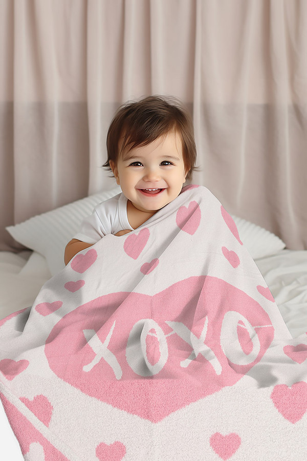 Children's Patterned Pink Reversible Throw Blanket