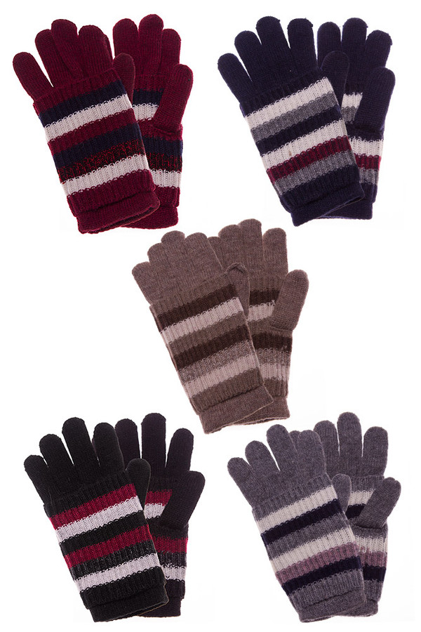 Stripe Pattern Print Cover Lining Knit Winter Gloves