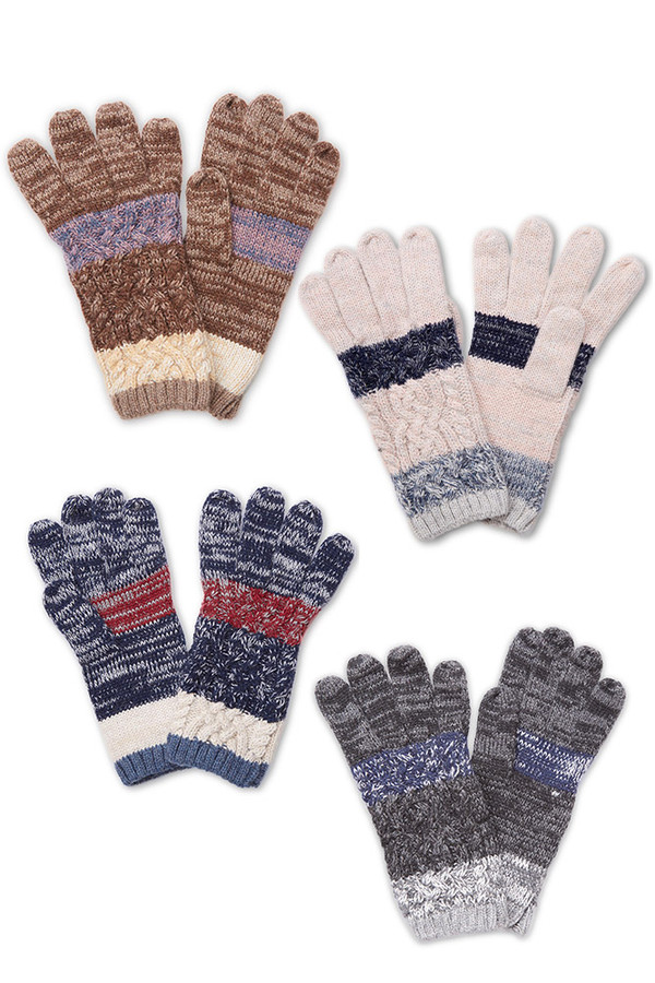 Stripe  Print Cable Knit Pattern Winter Knit Gloves
