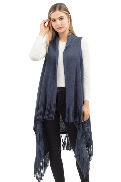 SOLID FRINGE KNIT VEST-MSV0006-NAVY - HANA WHOLESALE