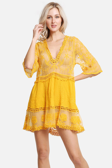 FLORAL PRINT V-NECK LACE COVER UP-JP2252 - HANA WHOLESALE