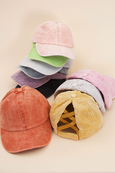 C.C STONEWASHED CORDUROY CRISS CROSS PONYCAP-BT-1014 - HANA