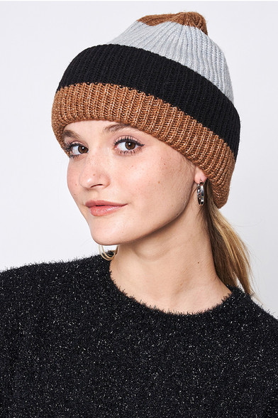 Stripe Color Block Ribbed Beanie-HCB320039 - HANA WHOLESALE