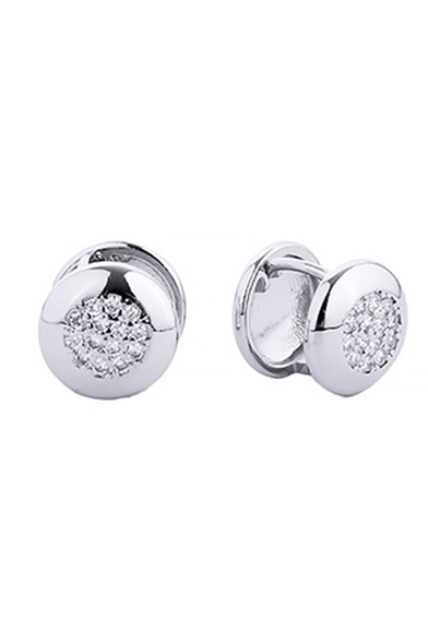 14K Dipped Huggie Earring Cz Paved Earring-SJE310503 - HANA