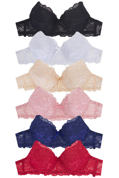 6pcs Lace Trim Wireless Solid Bra-6835 (6pcs) - HANA WHOLESALE