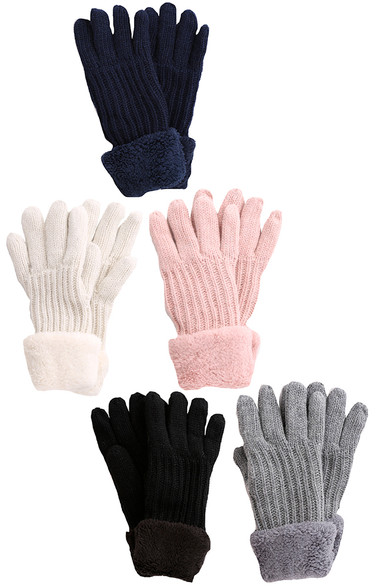 12pcs Fleece Cuffs Lurex Knit Winter Gloves-JG826 (12pairs