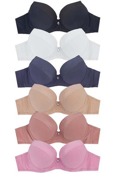 6pcs Three Hook Stripe Point Push Up Bra-6692LACY (6pc) - HANA WHOLESALE