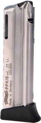 Walther Magazine Ppk/s .22lr - 10rd Nickel Plated Steel Walther Magazine Ppk/s .22lr - 10rd Nickel Plated Steel