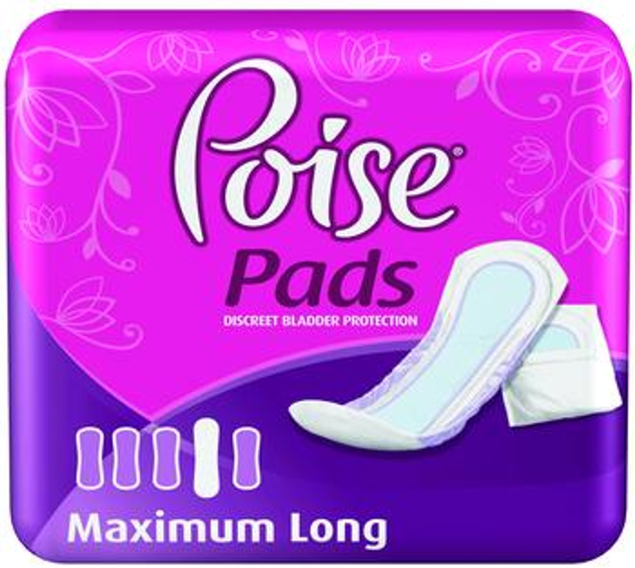 Poise Moderate Absorption Pads Long Length Without Wings 16 Count