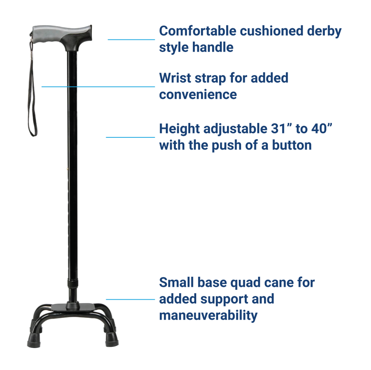 Carex Small Base Quad Cane with Derby Handle