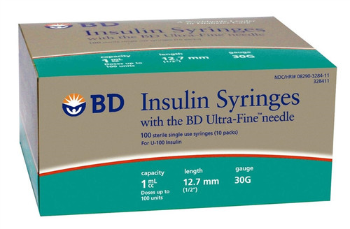 BD Ultra-Fine Needle Insulin Syringes, 3/10CC, 31G, 5/16"