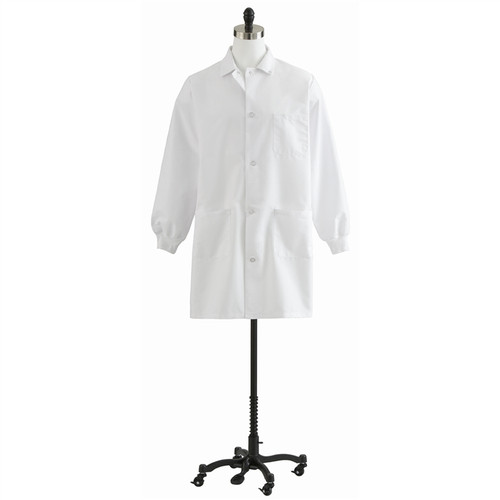 Unisex Knit Cuff Staff Length Lab Coats, White